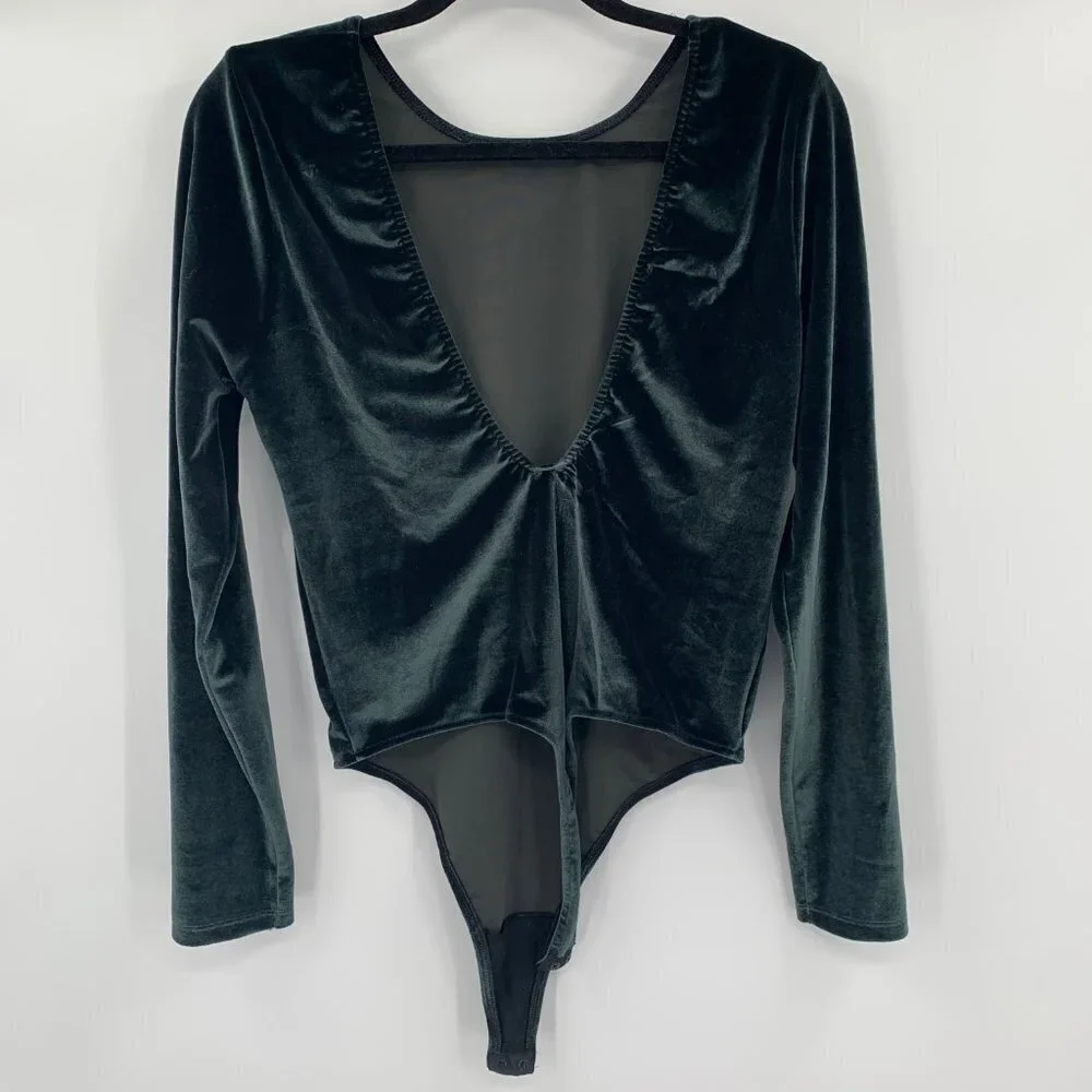 VICTORIA'S SECRET Victoria Sport Green Velvet Bodysuit Star Velour Women L Large